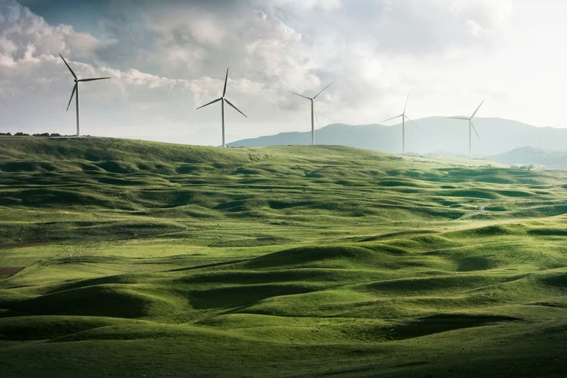 Wind turbines at a renewable energy site in India
